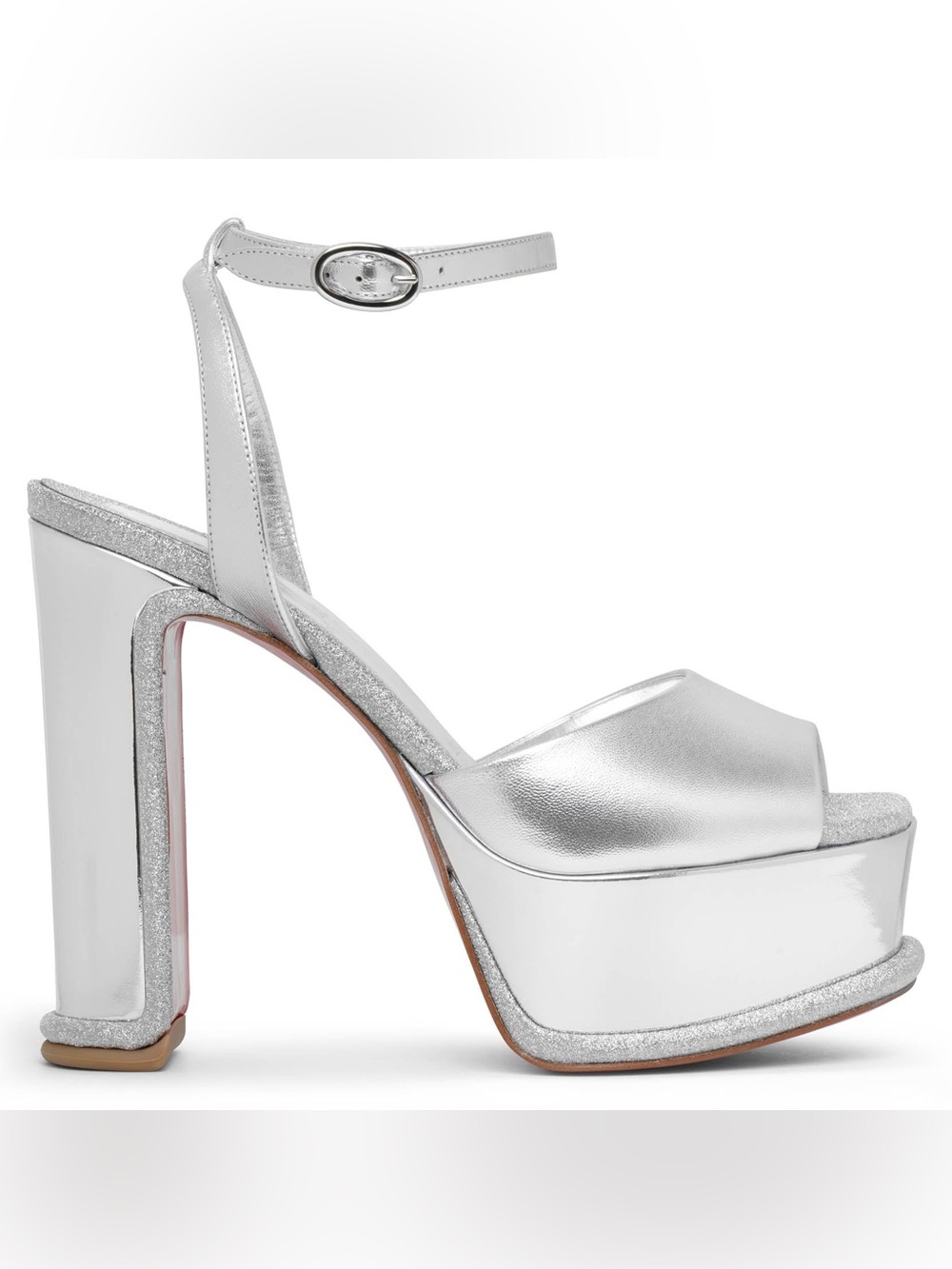 Christian Louboutin Silver Metallic Platform Ankle-Strap Sandals